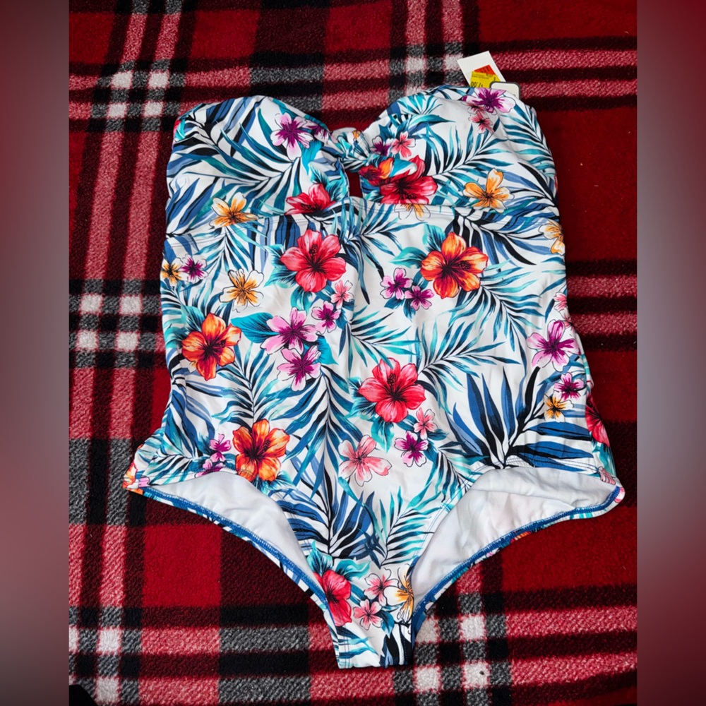 2/$10- Time and Tru Floral One Piece Swimsuit - Multicolor